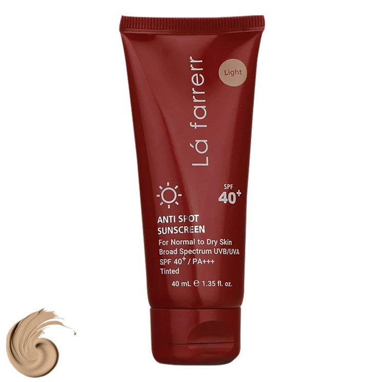 کرم ضدآفتاب و ضدلک رنگی لافارر مدل SPF40-Light، مناسب پوستهای خشک و معمولی، حجم 40 میلیلیتر